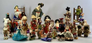 DOLLS OF THE WORLD COLLECTION - various ages, 42cms H the tallest, and a pair of vintage rush seated