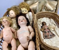 ARMAND MARSEILLE BISQUE HEADED DOLL - sleeping blue eyes, open mouth with two upper teeth and moving