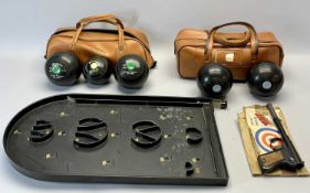 THOMAS TAYLOR COMPOSITE BOWLS, two full bias, another similar pair of bowls with Jack, both sets