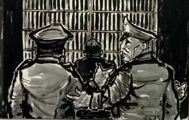 KAREL LEK 1929 - 2020 pen and ink - German soldiers and prisoner, inscription verso 'From Karel