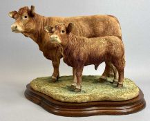 BORDER FINE ARTS LIMITED EDITION CLASSIC FIGURE - 515/750, Limousin Cow and Calf, on wooden stand,