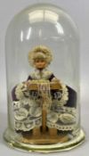 SMALL DOLL 'THE LACE MAKER' - 20th Century modelled as a lady seated at the table with bobbins