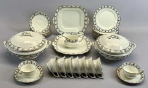 AYNSLEY TEA & PART DINNER SERVICE - cream glazed with black transfer ware pattern to border
