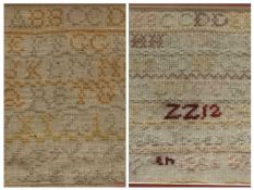 SAMPLERS 1886 - in a modern frame, 18 x 20cms and another similar