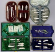 NECESSAIRES (4) - 19th Century, all with plush fitted interiors containing mother of pearl handled