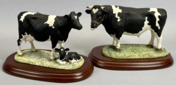 BORDER FINE ARTS FIGURES (2) - 'The County Show, Friesian cow and calf', B160, on wooden stand,