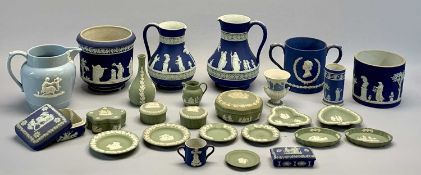 WEDGWOOD BLUE & GREEN JASPER CAMEO WARE - a collection including commemorative loving cup, 13cms