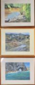 MAVIS GWILLIAM paintings on paper (3) - Parys Mountain Amlwch, 28.5 x 36.5cms, Wooded River, 28 x