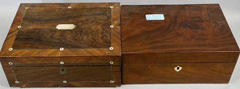 VICTORIAN ROSEWOOD & MAHOGANY MOTHER OF PEARL INLAID WORKBOX - the interior with fitted lift-out