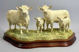 BORDER FINE ARTS LIMITED EDITION FIGURE - 794/1250, Charolais Family Group, on wooden stand, 15.5cms