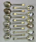 SET OF 12 SILVER TEASPOONS - Sheffield 1915, Maker James Deakin & Sons, 4.4ozt gross