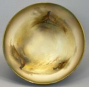 ROYAL WORCESTER BLUSH IVORY - circular bowl painted with pheasants and signed 'James Stinton',
