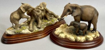 BORDER FINE ARTS FIGURES (2) - Baby Elephants, RW60, on wooden stand, 11cms H, boxed and African