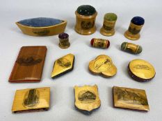 19TH CENTURY MAUCHLINE WARE PIN CUSHIONS (14) - 'Llanbadarn Fawr', 'Burns' Cottage', 'Shrewsbury