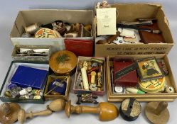 SEWING INTEREST - a collection of thimbles, sewing accessories, darning mushrooms, threads, buttons,