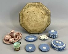 WEDGWOOD PINK & CREAM JASPER CAMEO WARE DOLL'S TEASET - teapot, hot water jug, lidded sugar basin,