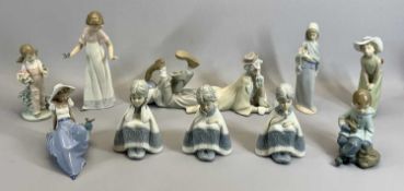 LLADRO, NAO & OTHER SPANISH FIGURES (10) - Lladro clown lying down, 37cms L, Nao girl with chamber