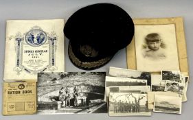 VINTAGE ROYAL NAVAL RESERVES OFFICER'S CAP, post Second World War ration book for W Hughes, 1921