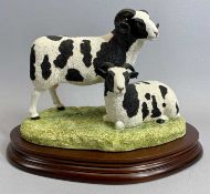 BORDER FINE ARTS FIGURES OF JACOB SHEEP, A PAIR (two horned) - B0367, on wooden stand, 17cms H, with