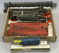 OO GAUGE RAILWAYS - a diesel locomotive in British Railways blue with a collection of track