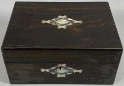 VICTORIAN COROMANDEL MOTHER OF PEARL INLAID WORKBOX - the interior with fitted lift-out tray, 13.