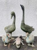 ASSORTED METAL ANIMAL GARDEN ORNAMENTS: comprising antique lead alloy alligator, 55cm long; together