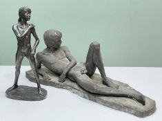 AFTER NEIL GODFREY, sculptures of a standing boy, in resin, dated 1981, 42cms high; the other