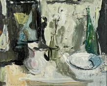 ‡ DAVID ABERCROMBIE DONALDSON (Scottish, 1916-1996) oil on board - still life with green bottle
