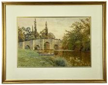 WILLIAM SIDNEY COOPER (British, 1854-1927) watercolour - cattle being driven across arched bridge