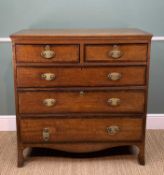 19TH CENTURY OAK, MAHOGANY CROSSBANDED & EBONY STRUNG CHEST, fitted two short and three long