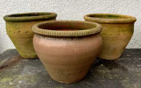 THREE TERRACOTTA GARDEN PLANTERS, 31cm h (3)