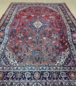 HAMADAN (SHARBARFT) RUG, ivory and navy blue lozenge medallion and spandrels, scrolling palmette