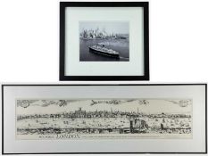 ANONYMOUS, reproduction monochrome print - historic London, view of London 1616, showing the Globe