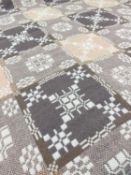 LARGE TRADITIONAL WELSH WOOLEN TAPESTRY BLANKET, double-sided peach, light brown and cream/white,