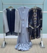 DESIGNER CLOTHING: assorted Frank Usher ladies clothing including navy beaded evening top, sequinned