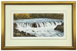 ‡ GRAHAM H HADLOW (Contemporary) watercolour - river flowing over rocks, entitled verso 'White