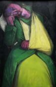 ‡ ROBERT HUNTER mixed media on board - figure despondent with arm in sling, signed and dated 1955,