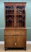 GEORGE III MAHOGANY & EBONY-STRUNG SECRETAIRE BOOKCASE, cavetto cornice above lancet astragal glazed