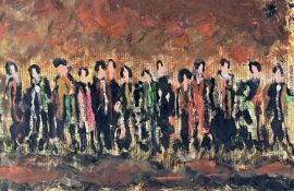 ‡ JACK JONES (Welsh, 1922-1993) gouache on telephone directory - figures in a choir on Lertpichai,