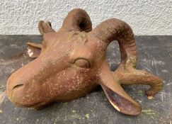 CAST IRON RAM'S HEAD GARDEN ORNAMENT