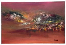 ‡ TONY WALTERS (Contemporary Cardiff artist) oil on canvas - red and yellow light, signed and