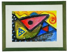 ‡ T C MURPHY (Irish, b. 1953) acrylic on card - colourful abstract, signed, framed and glazed, 20