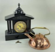 EARLY 20TH CENTURY SLATE CLOCK & COPPER KETTLE (2)