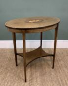 EDWARDIAN MAHOGANY MARQUETRY OCCASSIONAL TABLE, crossbanded edge, top inlaid with musical