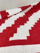 VINTAGE TURKEY RED & WHITE GEOMETRIC SQUARE QUILT, 204 x 204cms