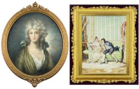 TWO PICTURES, including L. COPPI (19th Century) watercolour - The Proposal, signed, in period