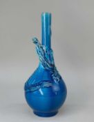 JAPANESE AWAJI POTTERY BOTTLE VASE, late Meiji/Taisho Period, turquoise glazed with slender neck