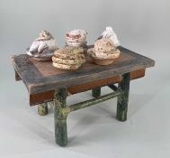 CHINESE SANCAI MODEL TABLE & FOOD 'OFFERINGS', Ming style, including dishes of whole duck, chicken