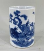 CHINESE BLUE & WHITE PORCELAIN 'BOY ON BUFFALO' BRUSHPOT (BITONG), Republic, painted to one side