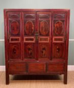 CHINESE PAINTED FOUR-DOOR WEDDING CABINET, Shanxi province, four narrow panelled doors decorated